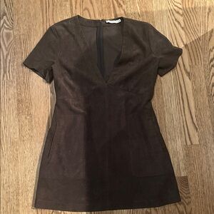 Lush brown suede mini v-neck dress size small